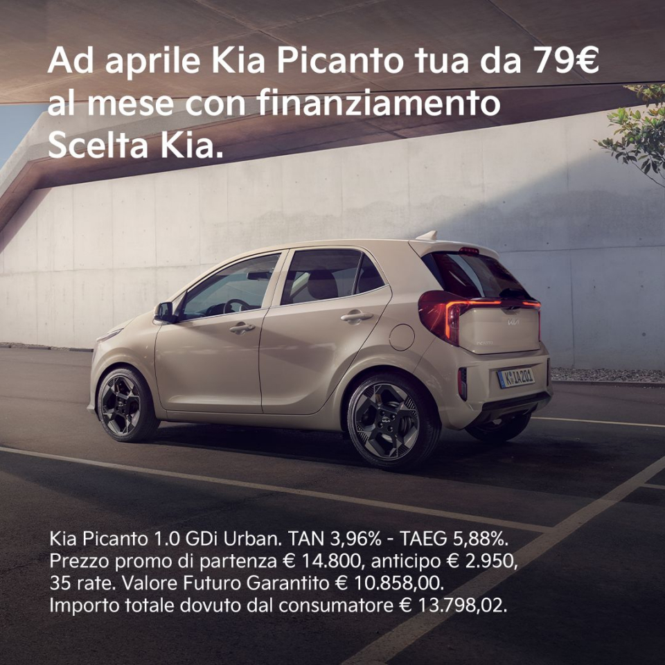 KIA PICANTO TUA DA € 79 CON FINANZIAMENTO SCELTA KIA
