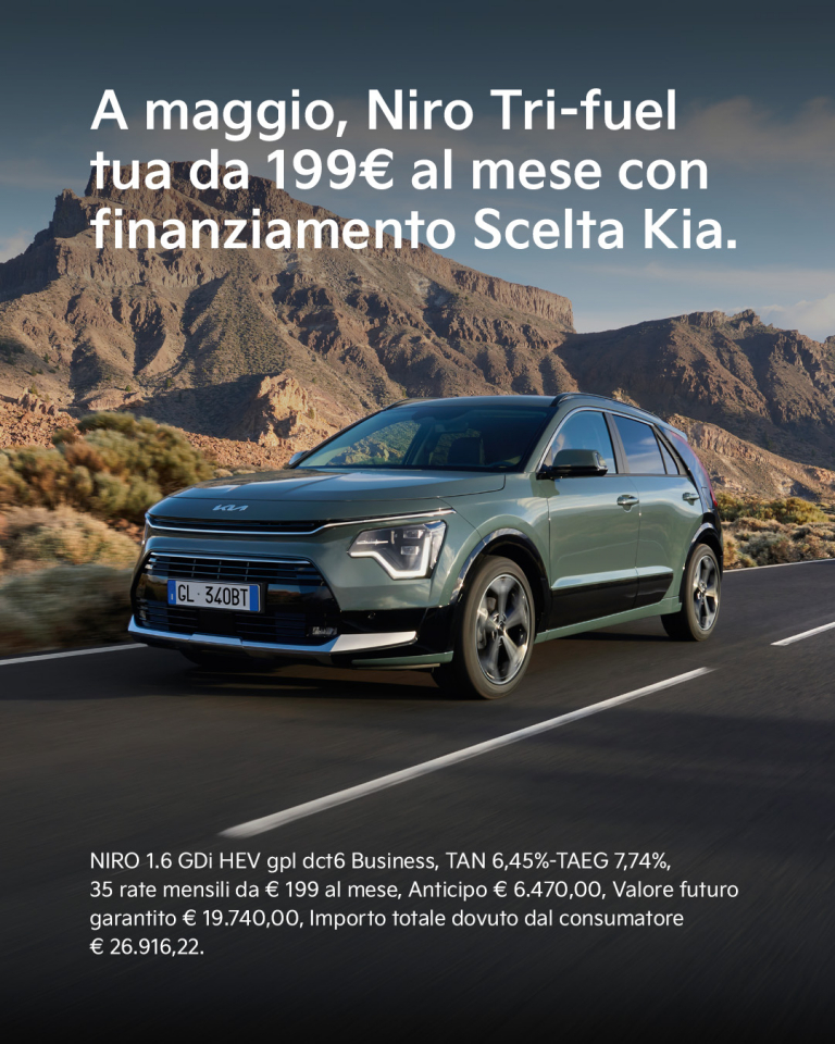 KIA NIRO TRI-FUEL TUA DA €199 AL MESE