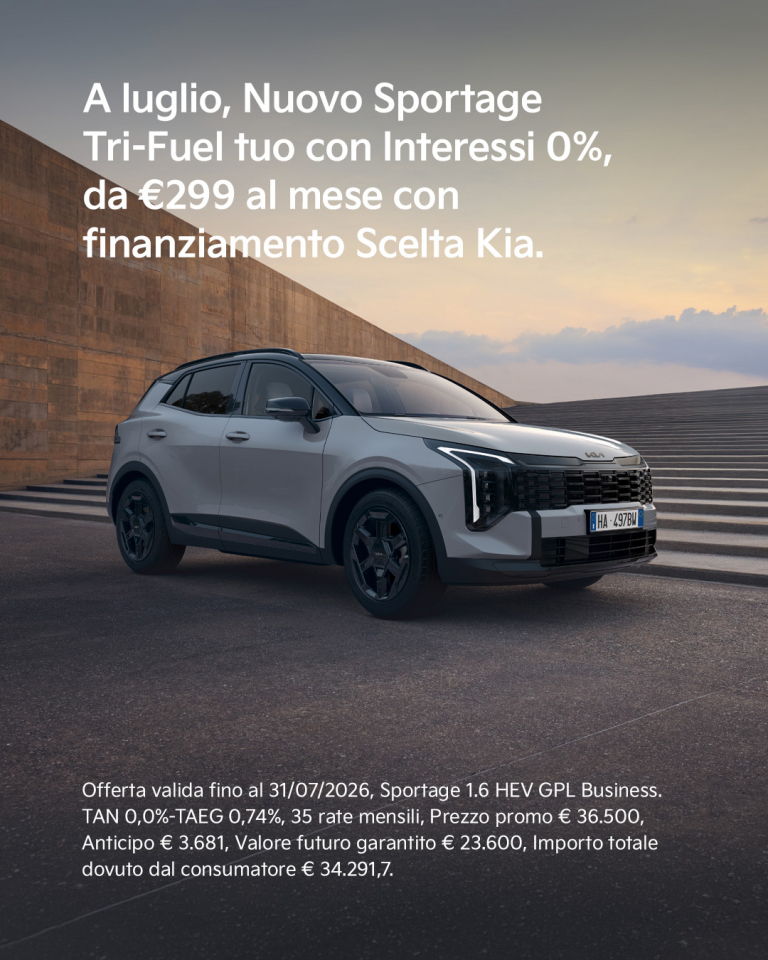Nuovo Kia Sportage Tri-Fuel tuo con Interessi 0%, da 299€al mese