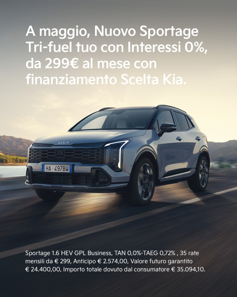NUOVO KIA SPORTAGE FULL-HYBRID TUO CON INTERESSI  0%, DA 299€ AL MESE CON FINANZIAMENTO SCELTA KIA
